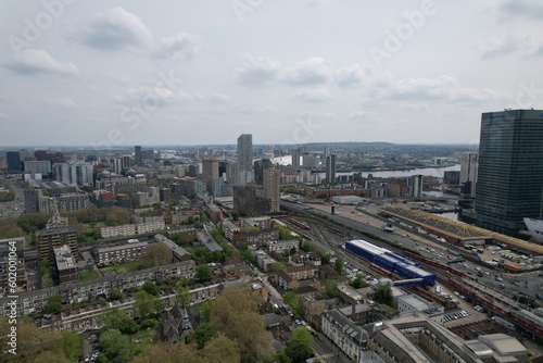 Poplar East London UK Flats ,apartments , housing drone aerial view.