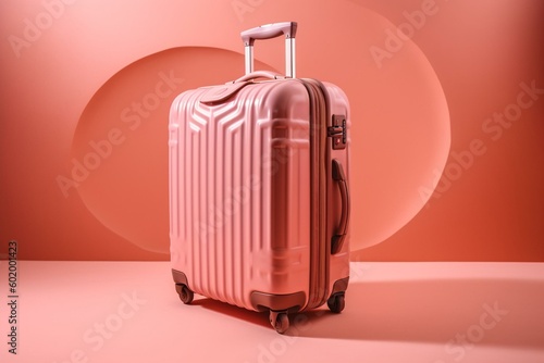 A contemporary pink luggage on a pink backdrop. Ideal for travel. Generative AI