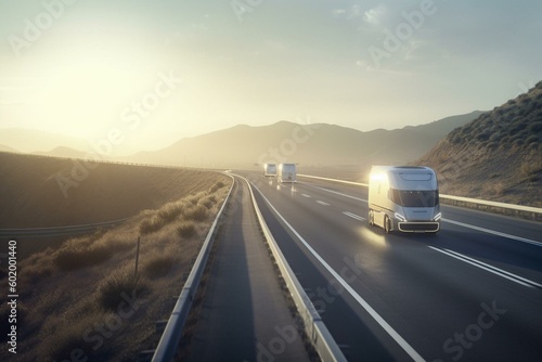 Autonomous truck driving on highway. Generative AI © Tahlia