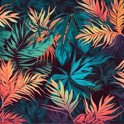 Pattern Of Tropical Plant Leaves Palm Tree Illustration
