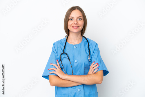 Young surgeon doctor Lithuanian woman isolated on white background keeping the arms crossed in frontal position