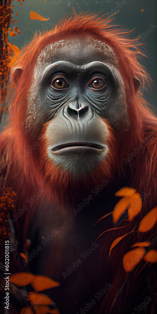 Male Orangutan With A Cheeky Expression AI Generative
