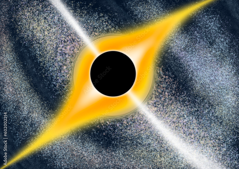 Czarna dziura oko na tle ramion galaktyki z soczewkowaniem grawitacyjnym - obrazy, fototapety, plakaty 