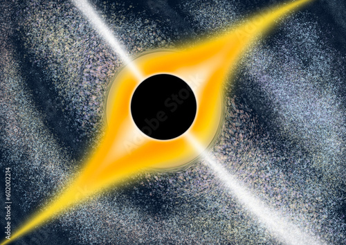 Czarna dziura oko na tle ramion galaktyki z soczewkowaniem grawitacyjnym