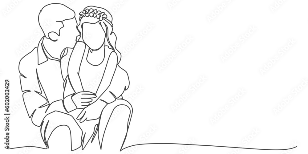 Fototapeta premium Fathers day line art style vector illustration, father and daughter hand drawn line art illustration