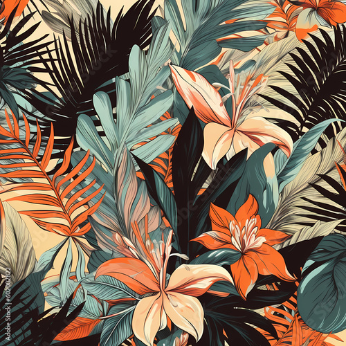 Pattern Of Tropical Plant Leaves Palm Tree Illustration