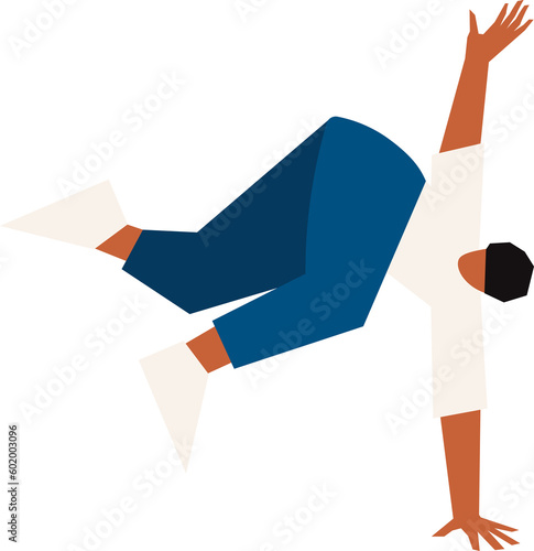 Break dancer dancing and making a freeze on one hand. Cubism art. 