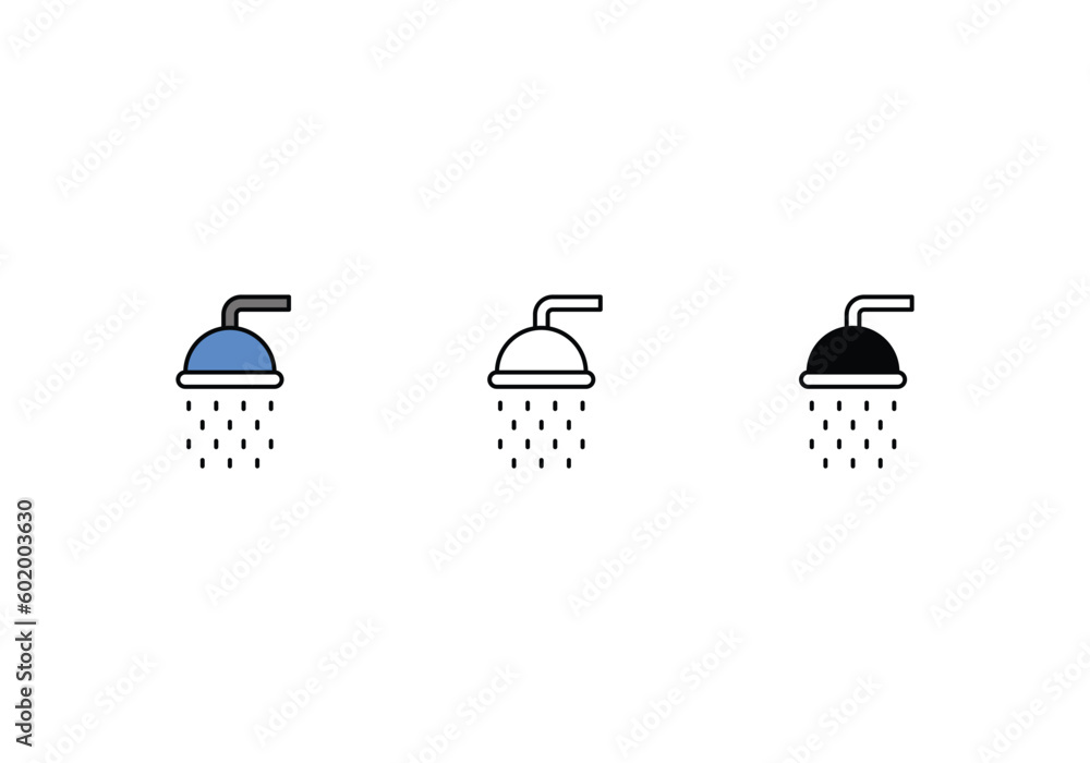 Shower Icons in three styles vector stock illustrations.sutiable mobile apps web and ui ux