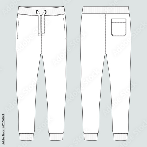 Fleece fabric Jogger Sweatpants overall technical fashion flat sketch vector illustration template front, back views