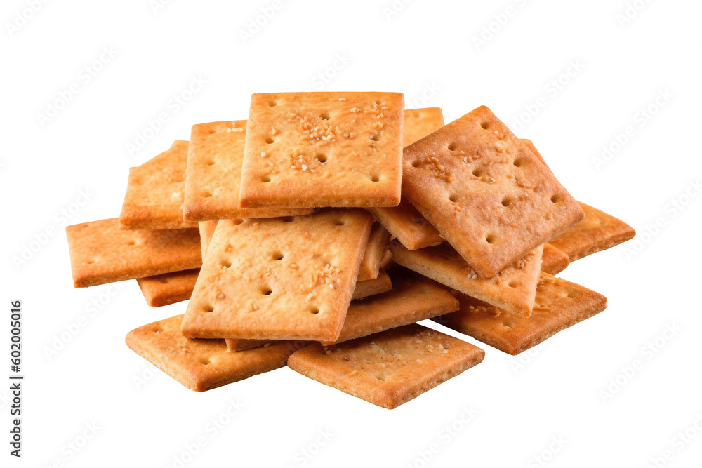 Pile of crackers isolated on transparent background. Generative Ai Pile of crackers isolated on transparent background. Generative Ai