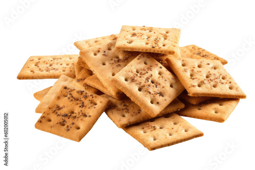 Pile of crackers isolated on transparent background. Generative Ai