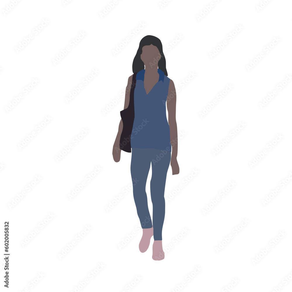 Vector drawing of a walking woman in summer clothes. Flat image. City infographic Vector drawing of a walking woman in summer clothes. Flat image. City infographic