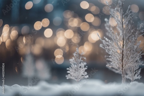 A background depicting an abstract winter scene with bokeh effect. Perfect for Christmas. Generative AI © Uriah