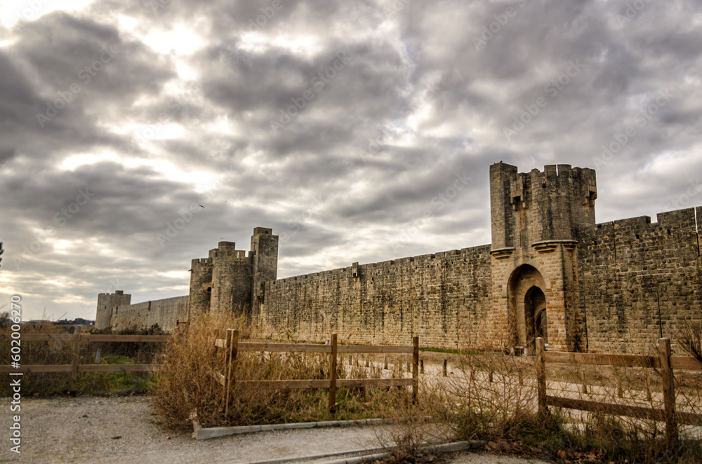 Aigues Mortes is a town surrounded by imposing ramparts, located in France in the Camargue region