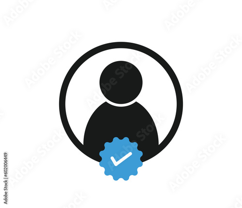 Profile with verification check mark icon, User account approved ,Avatar verified in circle vector icon