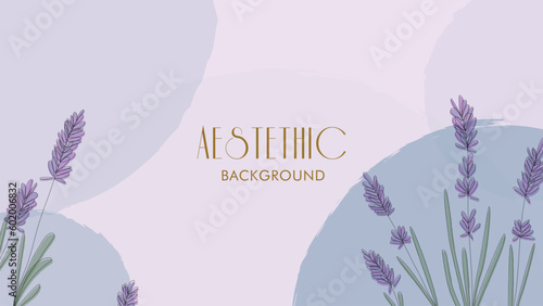 abstract floral lavender flower line in a soft blue background vector. aesthetic theme design. for packaging cover cosmetics, beauty products, perfume, aromatic, banners, and invitation card