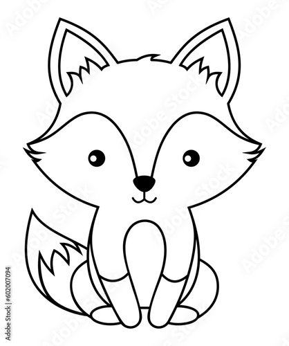 Baby fox, cute fox outline. Cute woodland animal. Vector illustraion.