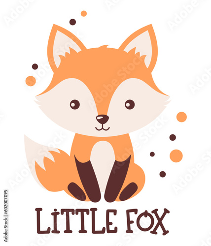 Little fox, cute cartoon woodland animal. Vector illustration