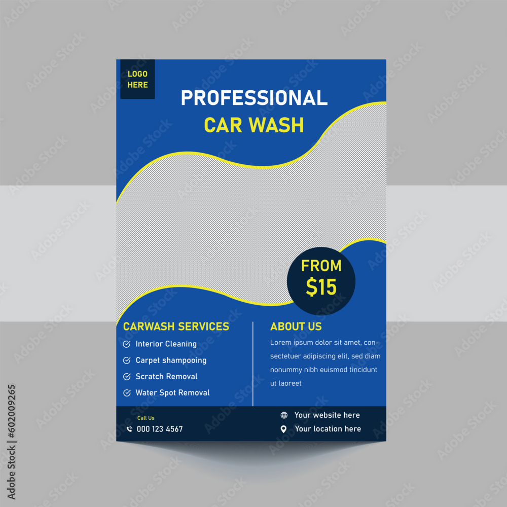 Car Wash Flyer, Car Cleaning Service Poster, a4 car wash service flyer