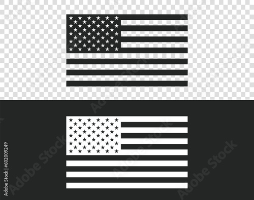USA flag black and white icon isolated on transparent background,American flag vector illustration