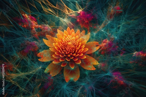 Flower background drawn with geometric lines © WU