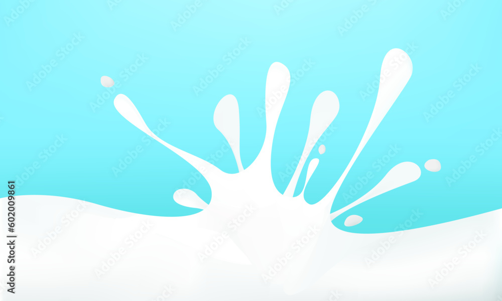 Fototapeta premium Milk splash vector illustration. blue background. Space for displaying products. Vector illustration.