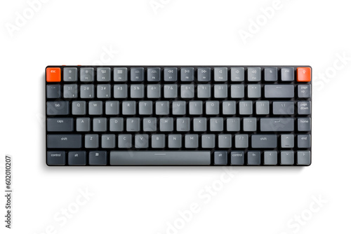 Top view of a black mechanical keyboard, computer keyboard, isolated on a transparent background, PNG. High resolution.