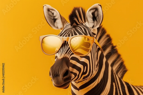 A playful zebra wearing sunglasses  showcasing its unique personality and sense of style. A herd animal found in the African plains  a symbol of the wild and exotic. AI Generative.