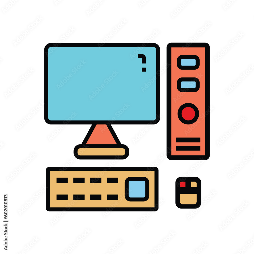 Flat design computer with keyboard, mouse and system unit on white background. Vector illustration Flat design computer with keyboard, mouse and system unit on white background. Vector illustration