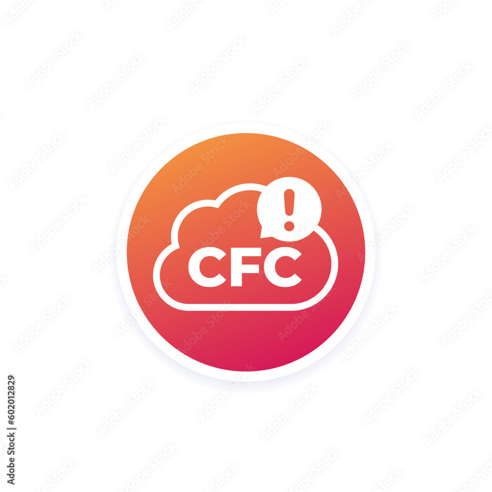 CFC icon with cloud, chlorofluorocarbons round vector design CFC icon with cloud, chlorofluorocarbons round vector design
