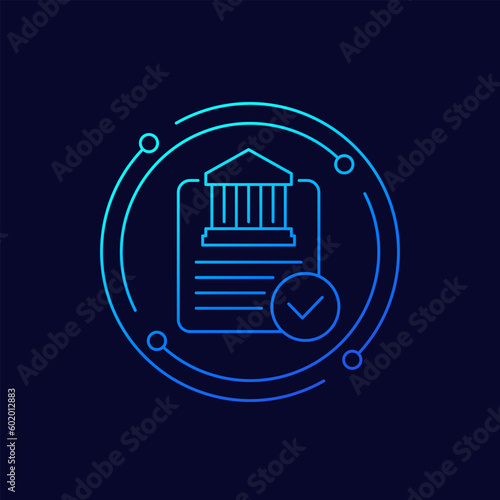 Bank document approved icon, linear design