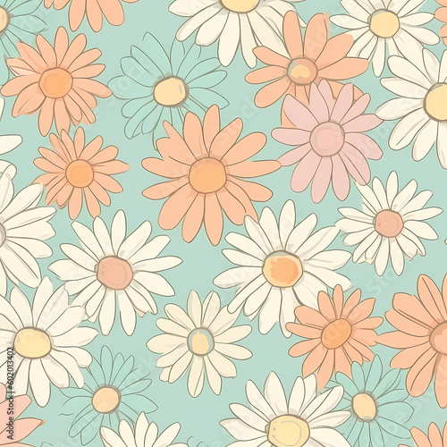 Daisy Flowers Pattern Wallpaper, Generative AI © imazydreams