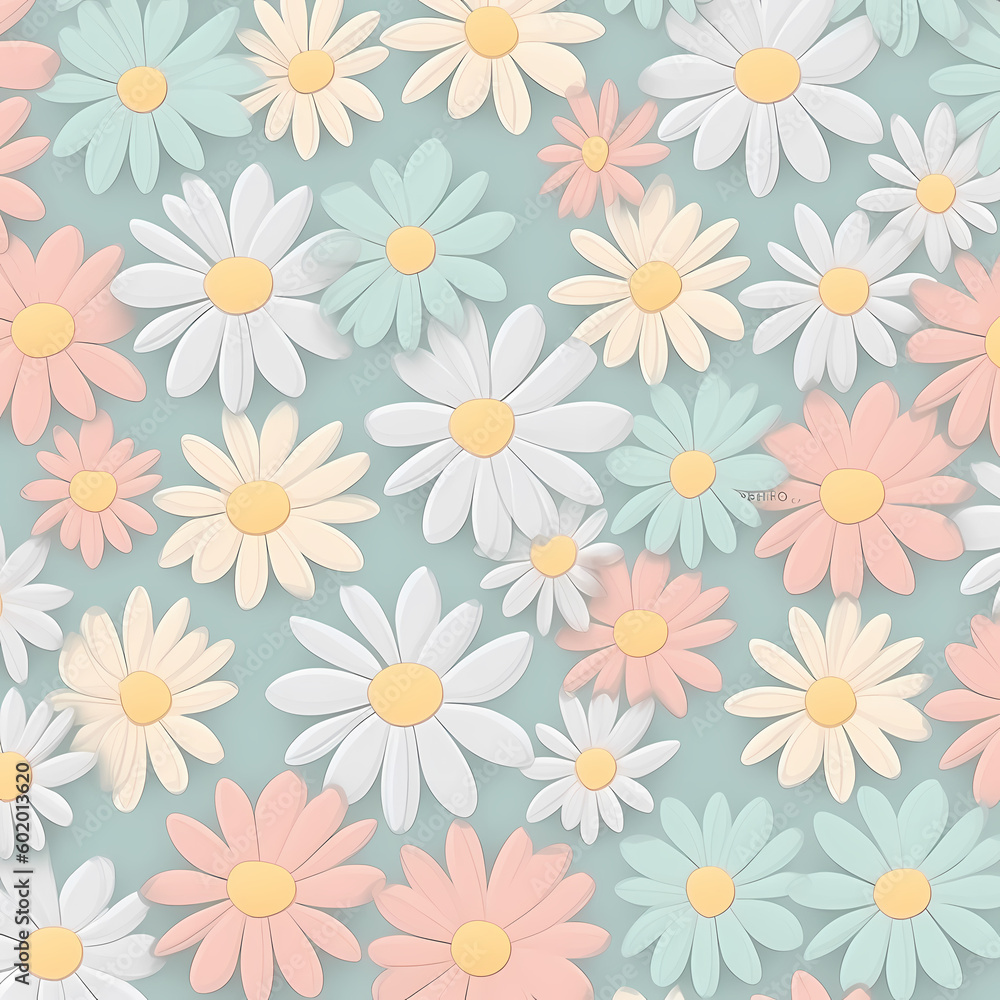 Daisy Flowers Pattern Wallpaper, Generative AI