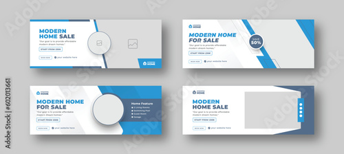 Home for sale real estate Facebook cover and web banner template, social media post for real estate business