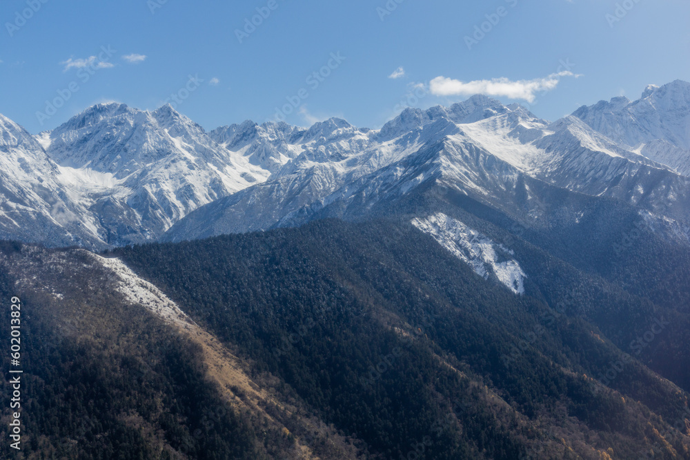 Snow covered peaks in Sichuan province, China