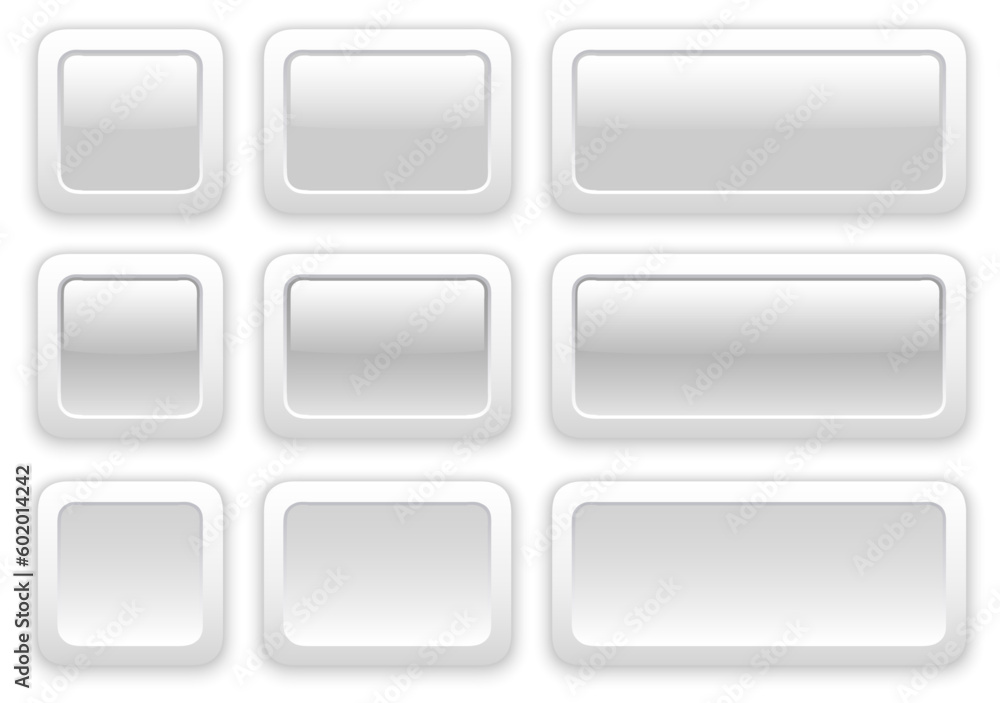 White and gray rectangular buttons with rounded edges set White and gray rectangular buttons with rounded edges set