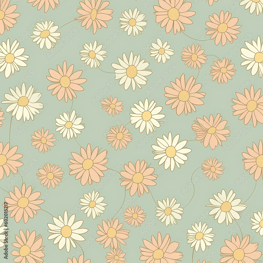 Daisy Flowers Pattern Wallpaper, Generative AI
