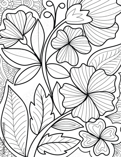 Decorative floral detailed mehndi design style coloring book page illustration 