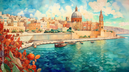 Illustration of beautiful view of Valletta, Malta
