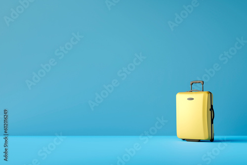 Yellow suitcase on blue background. 3D rendering