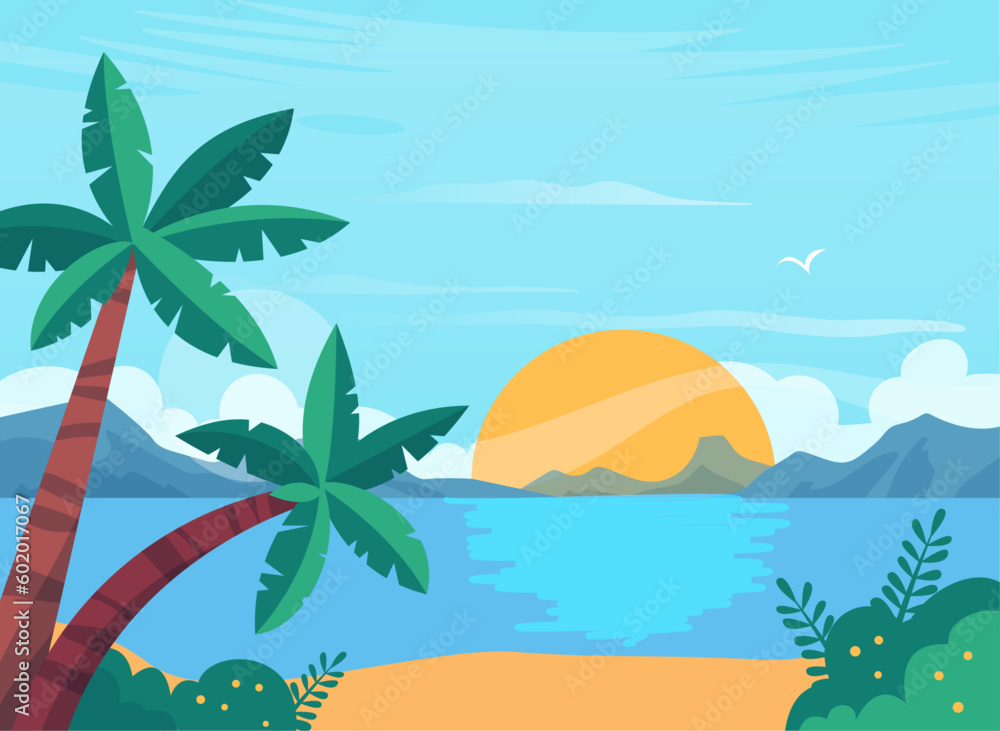 beach and mountain background summer landscape 