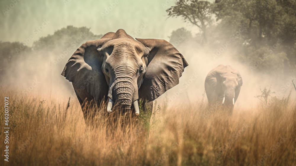 Obraz premium Elephants walking on a dirt road