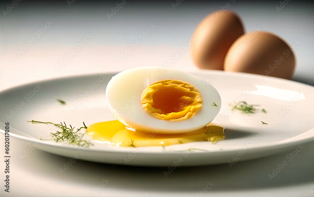 sliced boiled egg on white plate isolated on a white background sliced boiled egg on white plate isolated on a white background