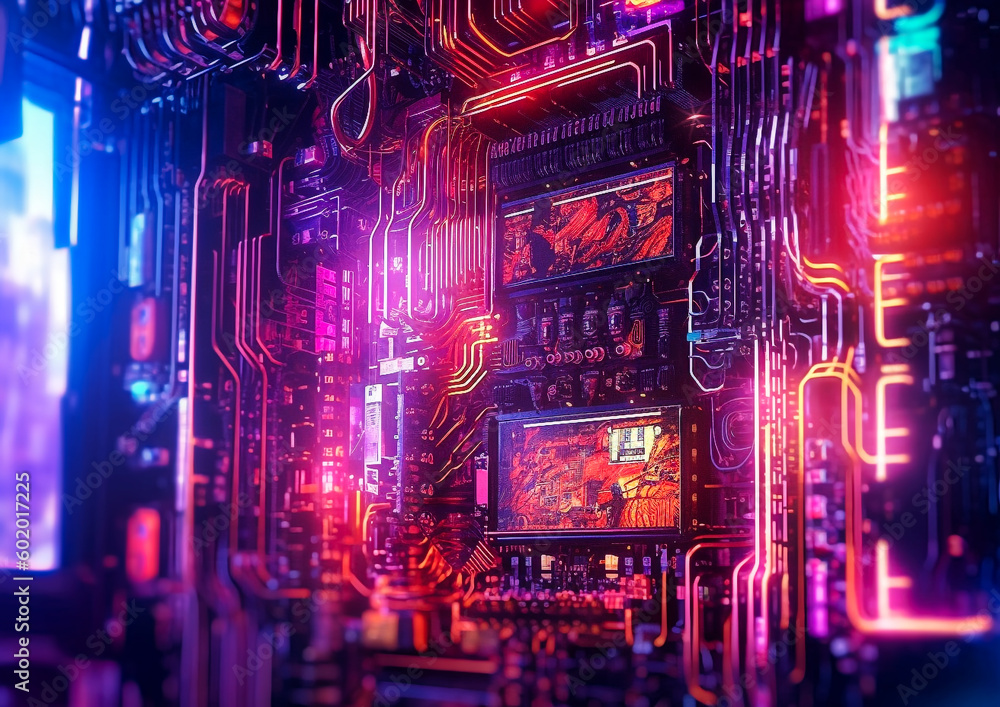 Obraz premium Carte mère cyberpunk générée par IA