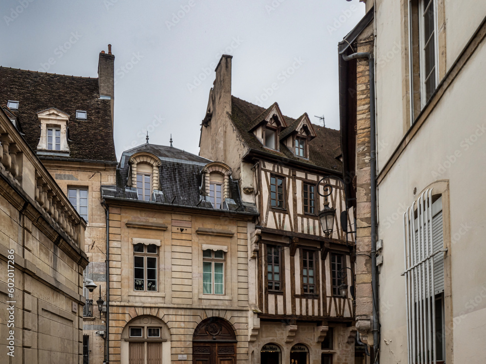 Medieval city of Dijon, capital of Burgundy. Cozy, cute center of the old town