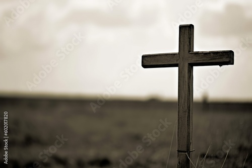 wooden cross in the open field, cross in the graveyard