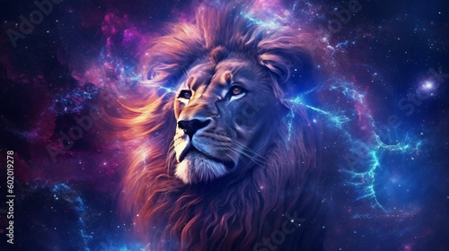 Leo Zodiac sign depicted as a majestic lion Generative ai © Sara_P