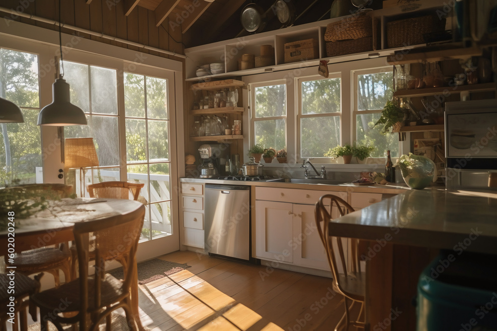 Detail interior view of kitchen. AI generative