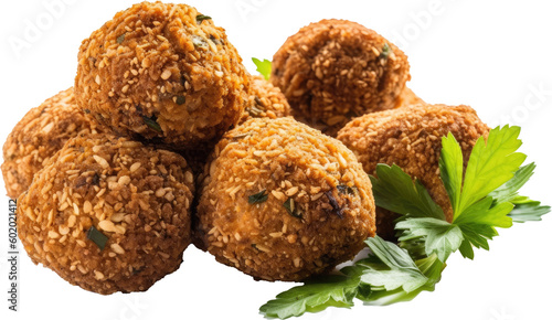 Six turkish vegetarian falafels isolated on a transparent or white background as PNG, generative AI food