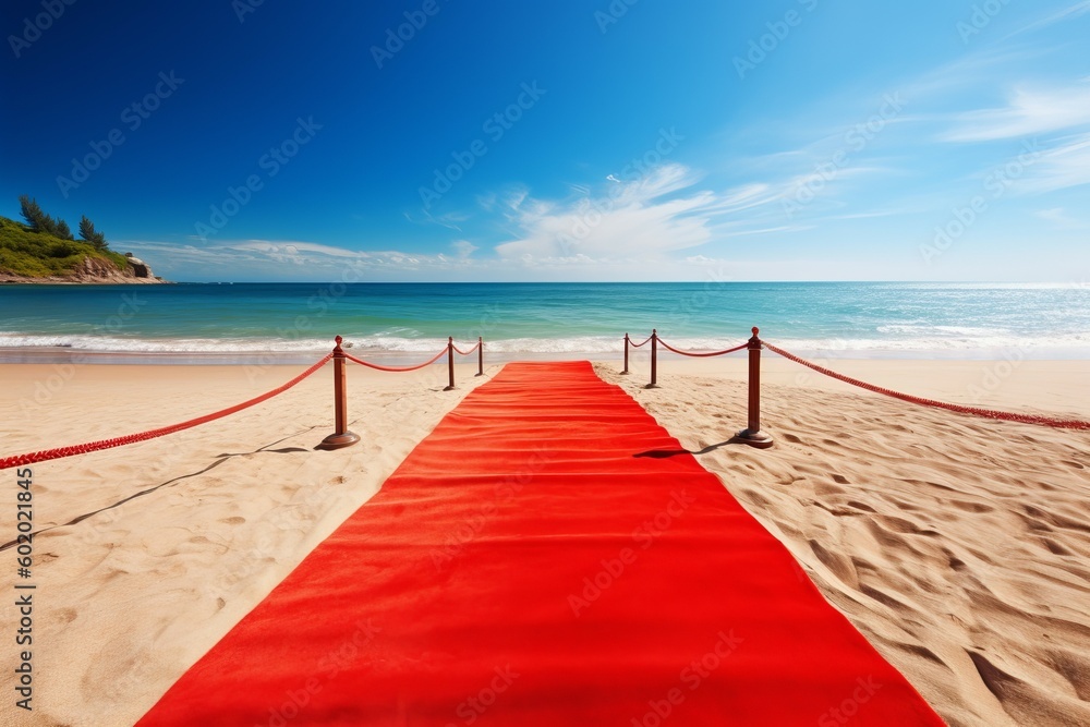 Obraz premium Red carpet beach. Generate Ai